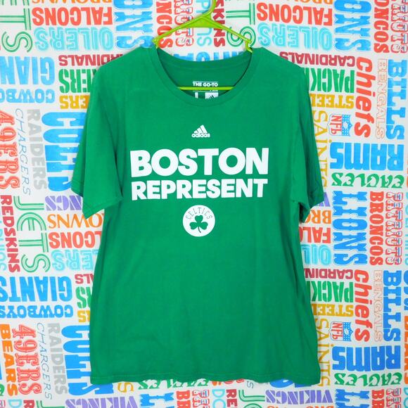 Adidas Boston Celtics Boston Represent T Shirt Size L Green NBA Tee - Picture 1 of 4